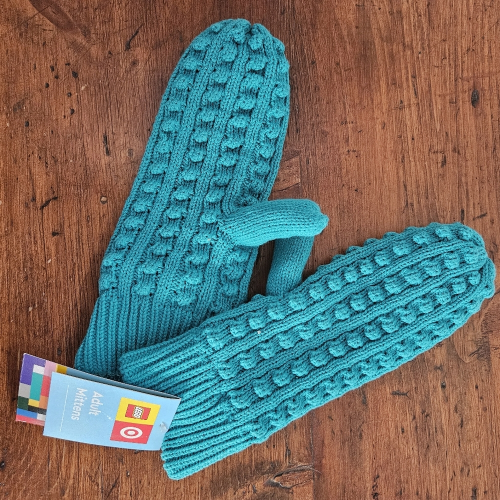Lego x Target Chunky Knit Adult Mittens Bright Colorful Teal